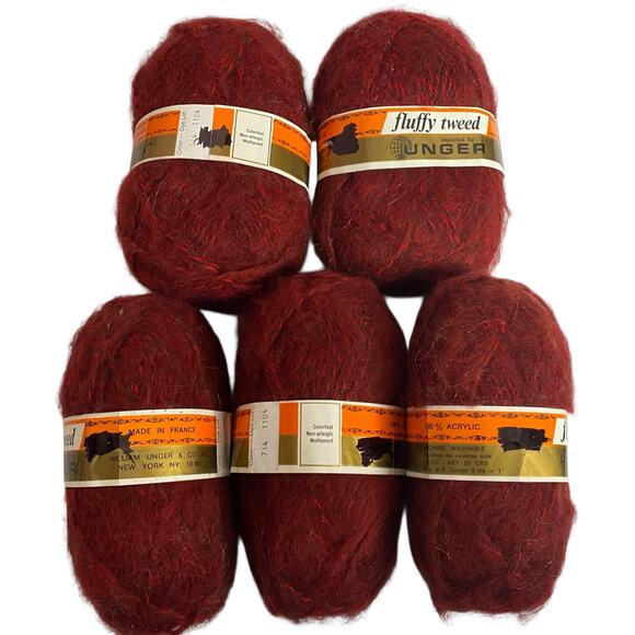 Unger Fluffy Tweed Yarn Red Marled  Acrylic France #714 Lot of 5 DISCONTINUED - Picture 4 of 11